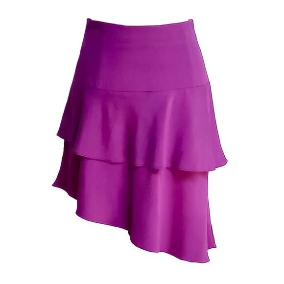 SILK CHARMEUSE LUXURY LAYERED ASYMMETRIC SHORT SKIRT - Picture 2 of 11